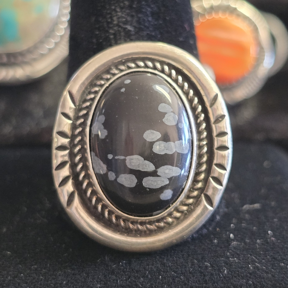 Snowflake Obsidian Najavo Made Ring Size 11